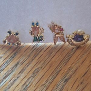 14K Gold Plated Disney Alice In Wonderland Theme Asymmetrical Stud Earrings